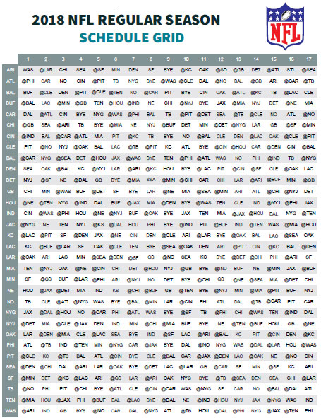 2019 Complete NFL Schedule Grid, Easy to Print and View
